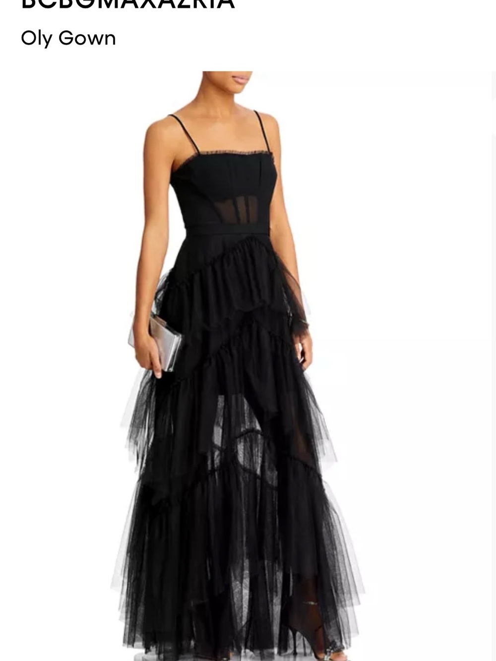 BCBGMaxAzria Black Tiered Tulle Maxi Gown